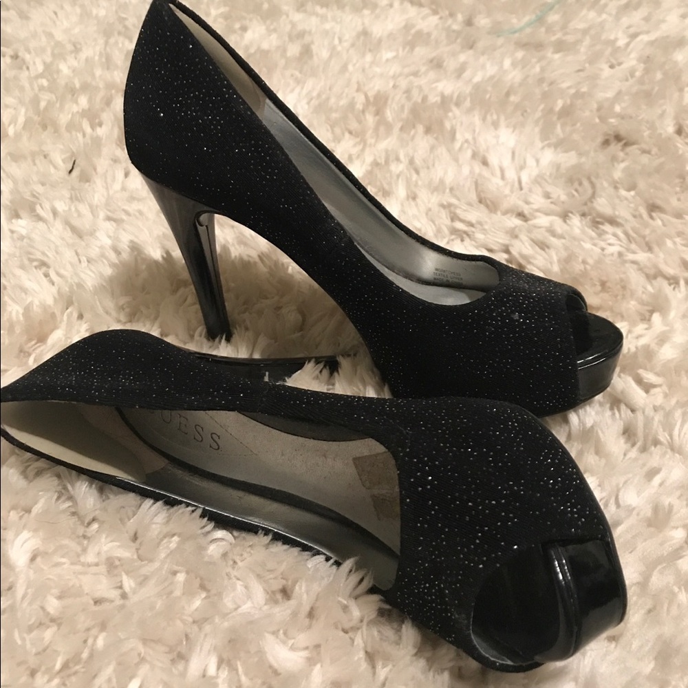GUESS black sparkly peep-toe heels. Size 6